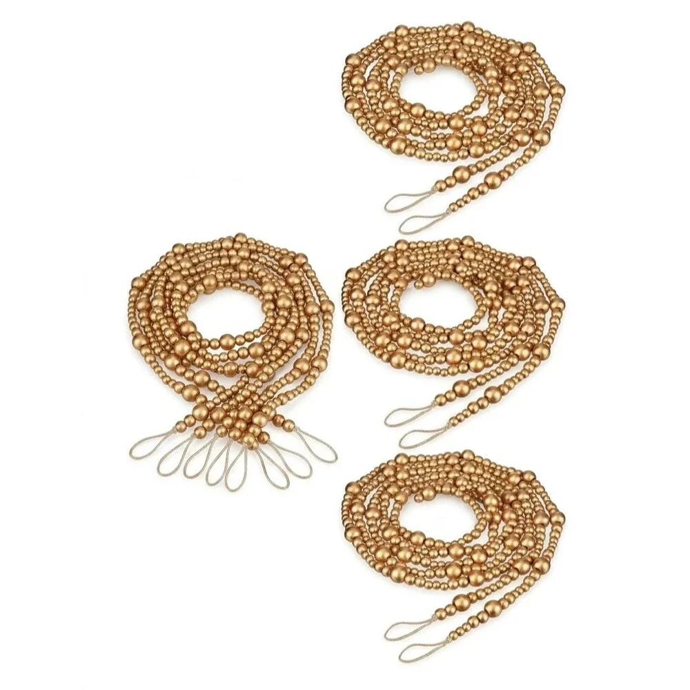 72 ft Antique Gold Wood Bead Garland 4pc Christmas Tree Farmhouse Rustic Decor
